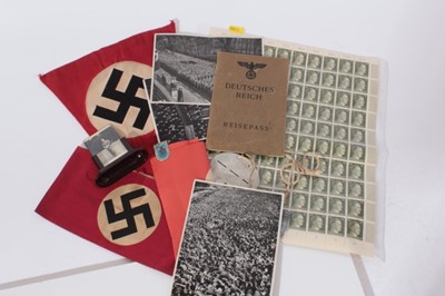 Lot 287 - Nazi German replica pennant and armband together with stamps, dog tags and other items