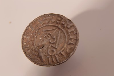 Lot 564 - Saxon - silver penny Cnut pointed helmet type (c1024-1030) rev: +LEOFPOLD ON LVN (Leofwold on London) (ref: Spink 1158) GEF (1 coin)