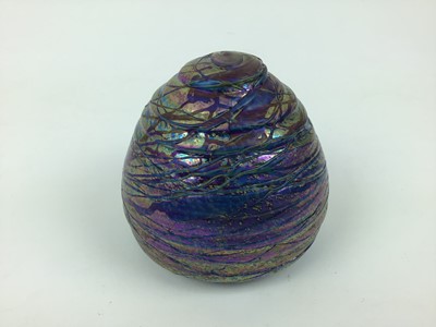 Lot 153 - John Ditchfield Glasform iridescent beehive paperweight with silver bee, signed, 9.5cm high