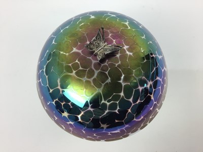Lot 154 - John Ditchfield Glasform iridescent mushroom with silver butterfly, signed, 12cm high
