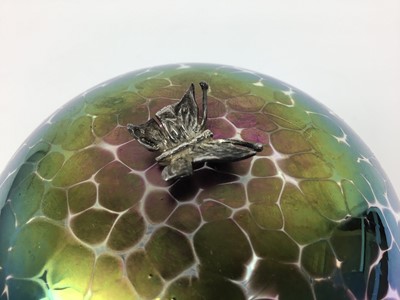 Lot 154 - John Ditchfield Glasform iridescent mushroom with silver butterfly, signed, 12cm high