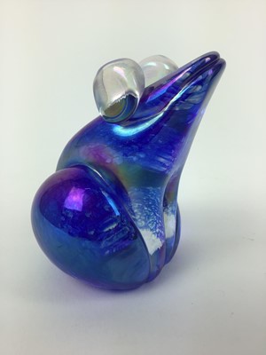 Lot 157 - John Ditchfield Glasform iridescent paperweight in the form of a frog, signed, 9.5cm high