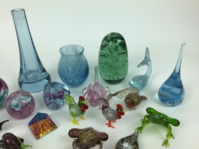 Lot 159 - Victorian green glass dump weight, other paperweights including Caithness plus coloured glass animal ornaments