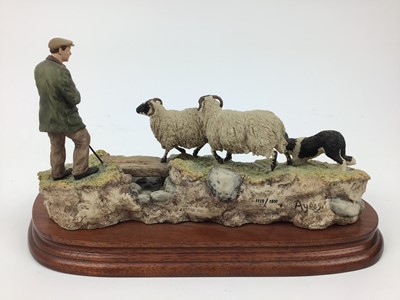 Lot 180 - Border Fine Arts sculpture - Shepherd with sheepdog and two rams on plinth base, number 1119 of 1500