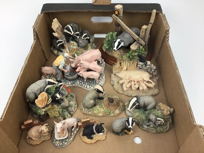 Lot 189 - Six Border Fine Arts sculptures of badgers including The Rambler and Evening Shadows plus five Border Fine Arts sculptures of pigs including Feeding Time and First Friends