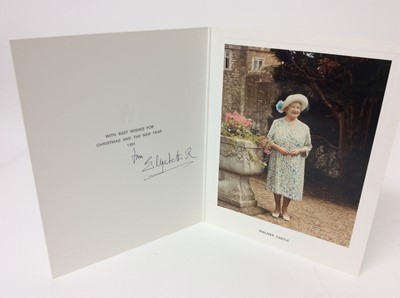 Lot 109 - H.M.Queen Elizabeth The Queen Mother , signed 1991,1992 Christmas cards both with colour portraits of The Queen Mother and signed ' from Elizabeth R '- Provenance : sent to The Queen Mother's Page...