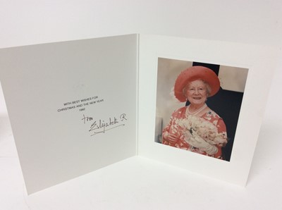Lot 109 - H.M.Queen Elizabeth The Queen Mother , signed 1991,1992 Christmas cards both with colour portraits of The Queen Mother and signed ' from Elizabeth R '- Provenance : sent to The Queen Mother's Page...