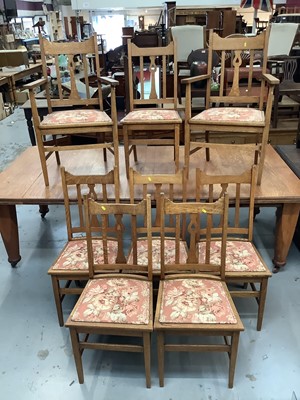 Lot 852 - Set Eight Edwardian oak dining chairs and extending table (9)