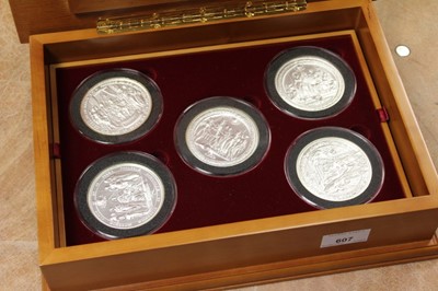 Lot 607 - G.B. - The Royal Mint issued 19th century Great Seals of the Realm - set of five, each weighing 5oz fine silver - cased with Certificates of Authenticity (5 medallions)