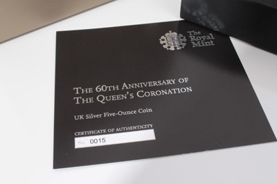 Lot 501 - G.B. - The Royal Mint issued 'Queen's Coronation 60th Anniversary' £10 silver proof five-ounce coin 2013 in case of issue with Certificates of Authenticity (1 coin)