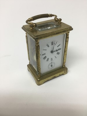 Lot 57 - Early 20th century brass carriage clock with subsidiary alarm dial