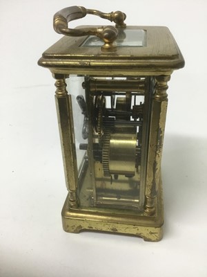 Lot 57 - Early 20th century brass carriage clock with subsidiary alarm dial