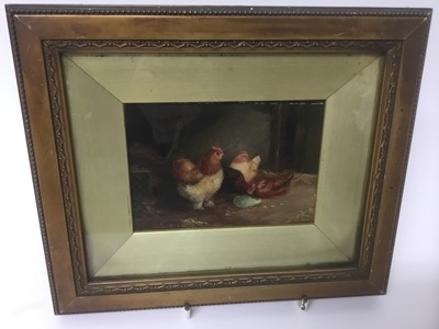 Lot 58 - H Jackson, late 19th / early 20th century, oil on board - Chickens