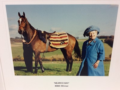 Lot 110 - H.M.Queen Elizabeth The Queen Mother , signed 1994 Christmas card with colour photograph of The Queen Mother with her winning race horse , signed ' From Elizabeth R '