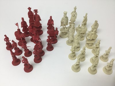 Lot 59 - Fine 19th century carved and red stained ivory chess set