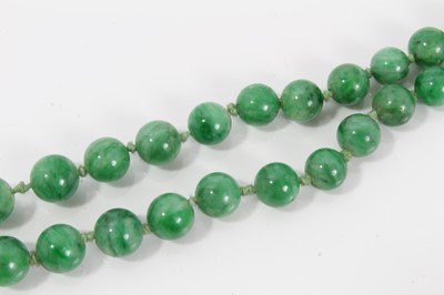Lot 15 - Old Chinese jade/green hardstone bead necklace with a string of graduated spherical beads measuring approximately 6 to 9mm diameter, approximately 54cm length