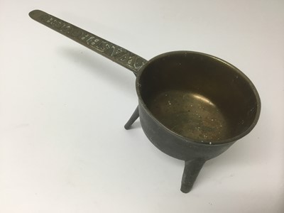 Lot 63 - 18th century bronze skillet, moulded Wasborough 2 to the handle
