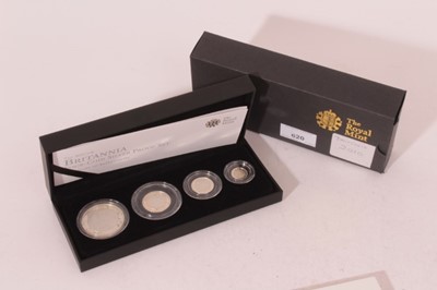Lot 620 - G.B. - The Royal Mint Issued Britannia four-coin silver proof set 2010 in case with Certificate of Authenticity (1 coin set)