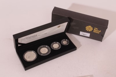 Lot 621 - G.B. - The Royal Mint Issued Britannia four-coin silver proof set 2008 in case with Certificate of Authenticity (1 coin set)