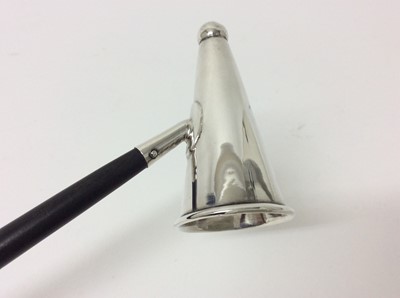 Lot 182 - Contemporary silver topped candle snuffer with turned ebonised handle, 31cm long overall