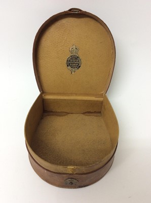 Lot 185 - Vintage leather collar box in the form of a horseshoe, the leather strap with period installs R.J.W., 21cm x 20cm