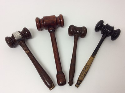 Lot 184 - A quartet of turned wooden gavels to include ebony, one with engraved white metal plaque for the Mayor of Ashton-u-Lyne 1937 (4)