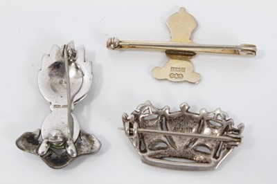 Lot 98 - Lady's silver and marcasite Naval mural crown brooch, Royal Engineers paste set sweetheart brooch and King Edward VII silver bar brooch (3)