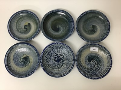 Lot 209 - Six Jane Hamlyn studio pottery salt glazed circular bowls, 17.5cm diameter, all with impressed monogram to base