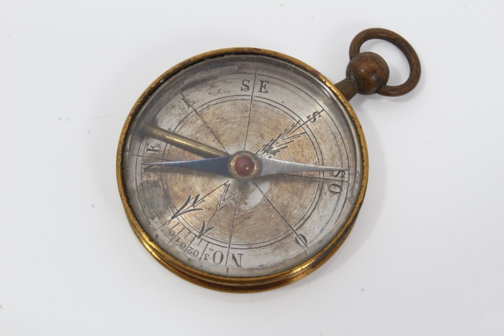 Lot 101 - 19th century gilt brass pocket compass with