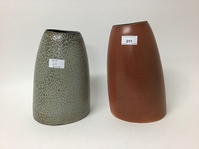 Lot 211 - Two Jane Hamlyn studio pottery salt glazed vases - Dry Red 26.5cm high and Shiny 26cm high, both with monogram to base