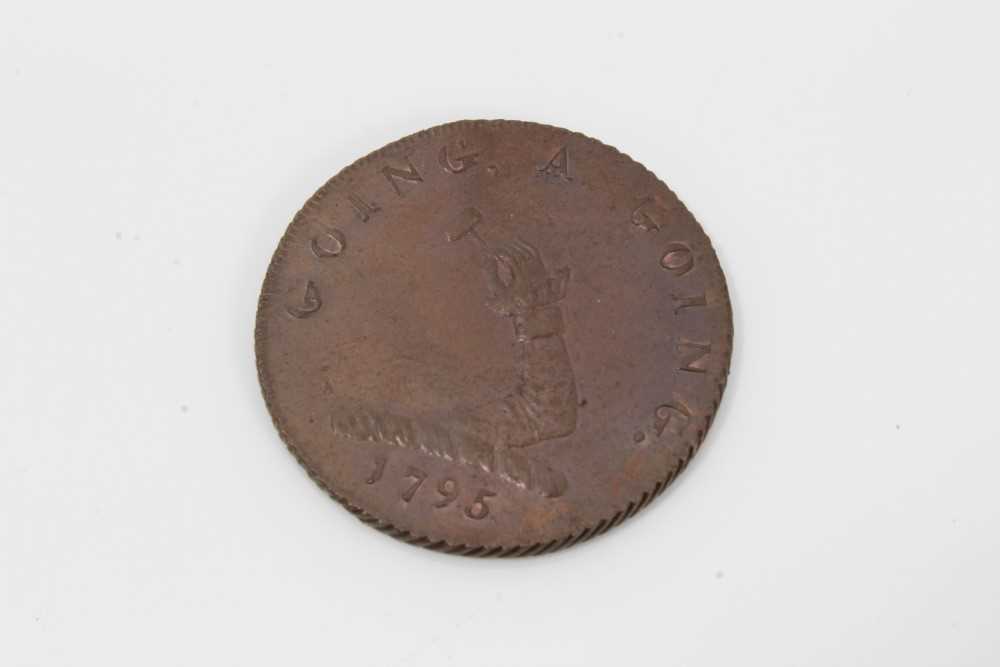 Lot 104 - Scarce Georgian Auctioneers token with arm with gavel crest ' Going a going 1795' and ' Payable at Charles Guests Auctioneer Bury, 27 mm