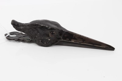 Lot 112 - Edwardian novelty paper clip in the form of a black painted crows head with glass eyes 15 cm