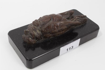 Lot 38 - Victorian bronze and slate desk weight naturalistically modelled as a dead bird 14 x 6.7 cm
