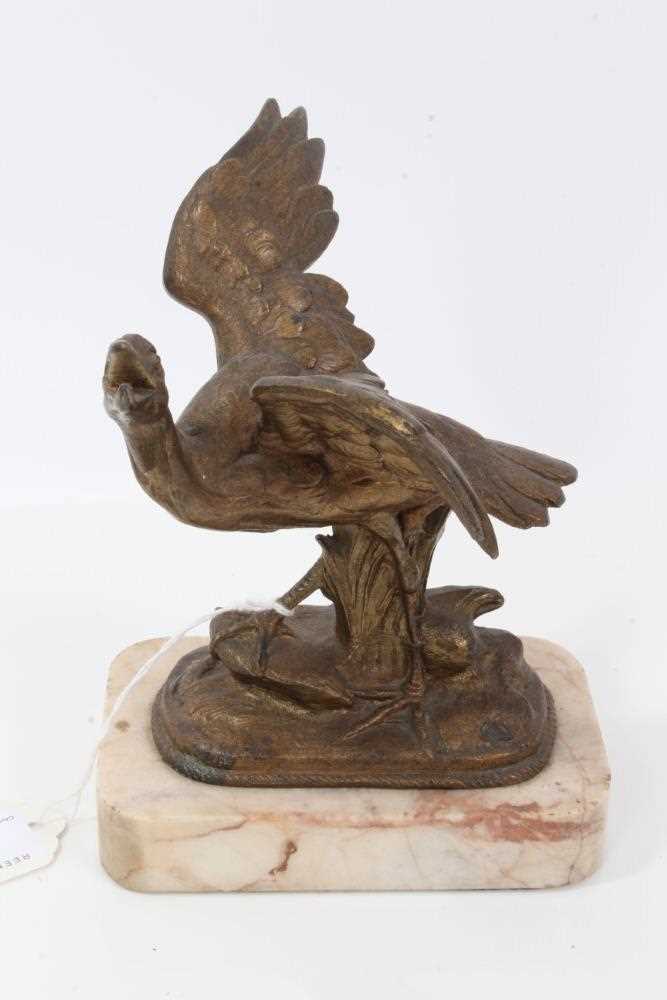 Lot 41 - Victorian gilt metal desk weight in the form of a heron on marble base 17 cm high, 12.5 cm wide