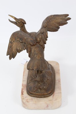 Lot 114 - Victorian gilt metal desk weight in the form of a heron on marble base 17 cm high, 12.5 cm wide