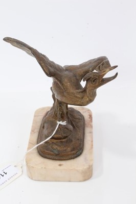 Lot 114 - Victorian gilt metal desk weight in the form of a heron on marble base 17 cm high, 12.5 cm wide