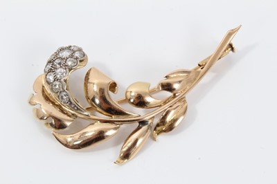 Lot 47 - Gold and diamond floral spray brooch with pavé-set old cut  diamonds in gold setting, estimated total diamond weight approximately 1ct. Tests as approximately 18ct gold.