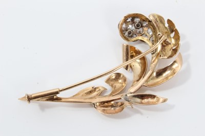 Lot 47 - Gold and diamond floral spray brooch with pavé-set old cut  diamonds in gold setting, estimated total diamond weight approximately 1ct. Tests as approximately 18ct gold.