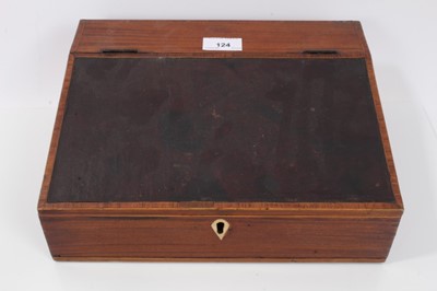 Lot 124 - George III inlaid mahogany writing slope with fine rosewood crossbanding , original tooled leather line slope, interior compartment and side drawer 29 cm wide, 23 cm deep, 11 cm high
