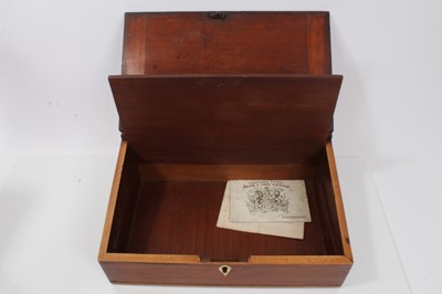 Lot 42 - George III inlaid mahogany writing slope with fine rosewood crossbanding , original tooled leather line slope, interior compartment and side drawer 29 cm wide, 23 cm deep, 11 cm high