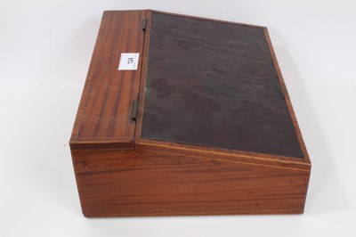 Lot 42 - George III inlaid mahogany writing slope with fine rosewood crossbanding , original tooled leather line slope, interior compartment and side drawer 29 cm wide, 23 cm deep, 11 cm high