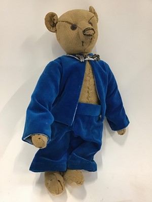 Lot 1406 - Early Steiff Bear, small size with boot button eyes, thin shaved snout and long tapering limbs.