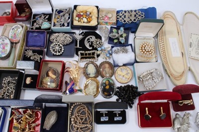 Lot 55 - Collection of vintage costume jewellery to include marcasite brooches, paste set brooches, and various costume jewellery