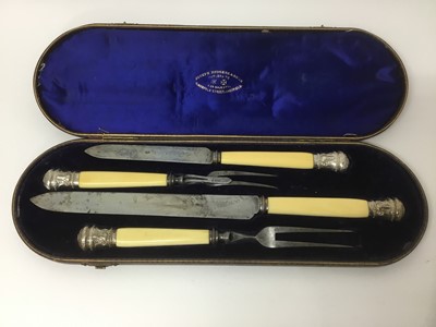 Lot 277 - For the Christmas turkey: Victorian silver mounted, ivory handled carving set
