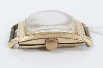 Lot 141 - 1940s Gentleman's Omega square wristwatch in 14 k gold plated case with cream dial and subsidiary seconds , the case 25mm