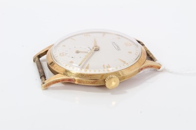 Lot 143 - 1960s Gentleman's 14ct gold Roamer wristwatch with silvered dial and subsidiary seconds , gilt Arabic and dagger numerals , the case 34mm