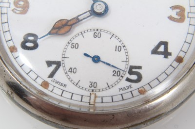 Lot 264 - Second World War military pocket watch by Grana with luminous hands and numerals , the rear of the case with broad arrow mark and ' G.S.T.P. J5312', the case 54mm