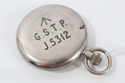 Lot 144 - Second World War military pocket watch by Grana with luminous hands and numerals , the rear of the case with broad arrow mark and ' G.S.T.P. J5312', the case 54mm