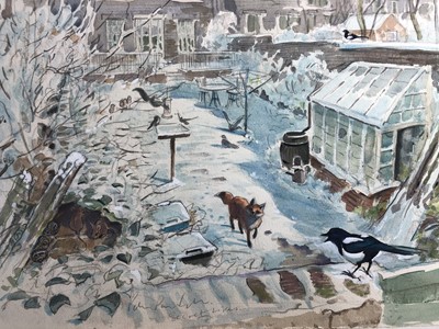 Lot 263 - Peter Partington, contemporary, collection of eight unframed works to include birds, snow covered garden with a fox and a figure fishing, various sizes
