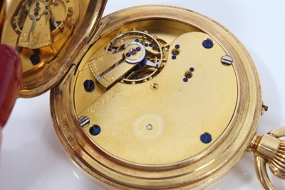 Lot 146 - 1920s Gentleman's 18ct gold Hunter pocket watch with stem wind three quarter plate movement , the 50 mm case hallmarked for Birmingham 1923. Weighs 119 grams gross